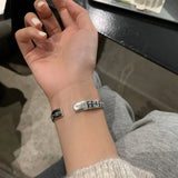 S925 Sterling Silver Skull Bangle Adjustable Jewelry