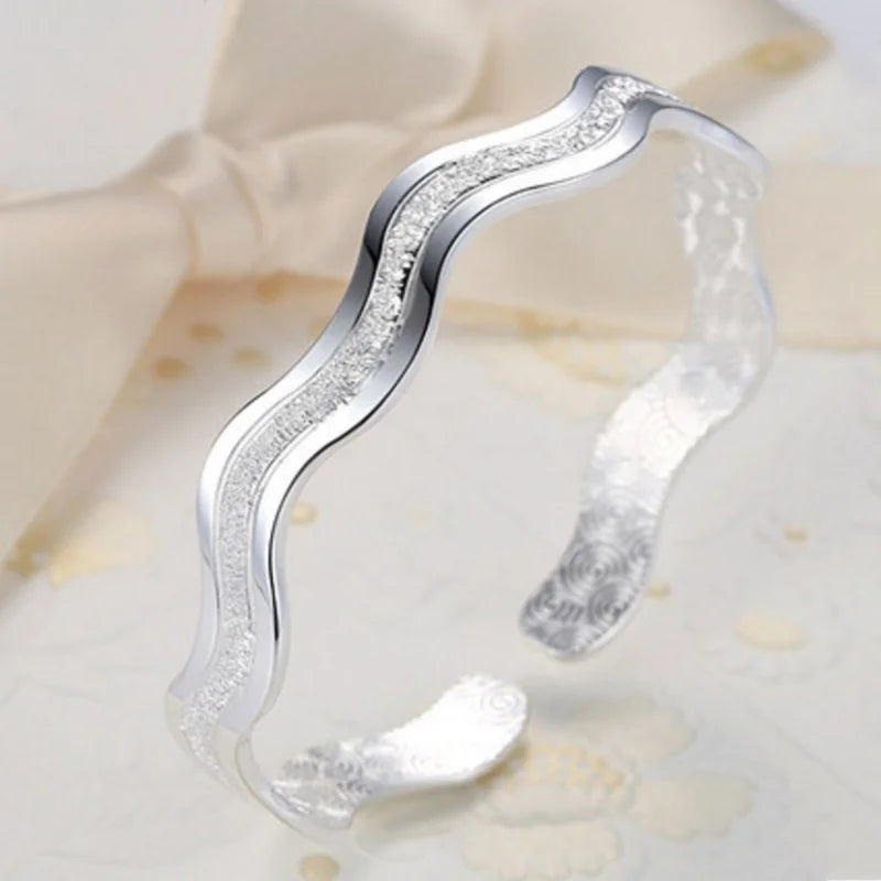 S925 Sterling Silver Bangles Women's Personality Open BANGLES Jewelry