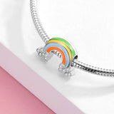 Sterling Silver Beaded Pendant Bracelet with Rainbow and Cloud Design