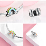 Sterling Silver Beaded Pendant Bracelet with Rainbow and Cloud Design