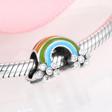 Sterling Silver Beaded Pendant Bracelet with Rainbow and Cloud Design