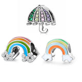 Sterling Silver Beaded Pendant Bracelet with Rainbow and Cloud Design