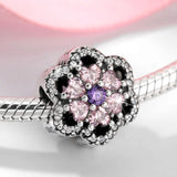 S925 Sterling Silver Beads Shining Pink Purple Four leaf Grass Bracelet