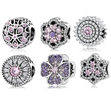 S925 Sterling Silver Beads Shining Pink Purple Four leaf Grass Bracelet