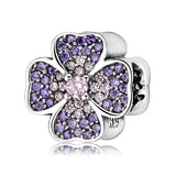 S925 Sterling Silver Beads Shining Pink Purple Four leaf Grass Bracelet