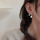 S925 Sterling Silver Bear Love Asymmetric Ear Buckle Earrings