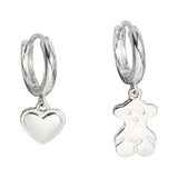 S925 Sterling Silver Bear Love Asymmetric Ear Buckle Earrings