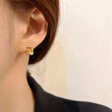 Sterling Silver Bear Mini Earrings Zircon Inlaid Women Party Jewelry