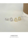 Sterling Silver Bear Mini Earrings Zircon Inlaid Women Party Jewelry