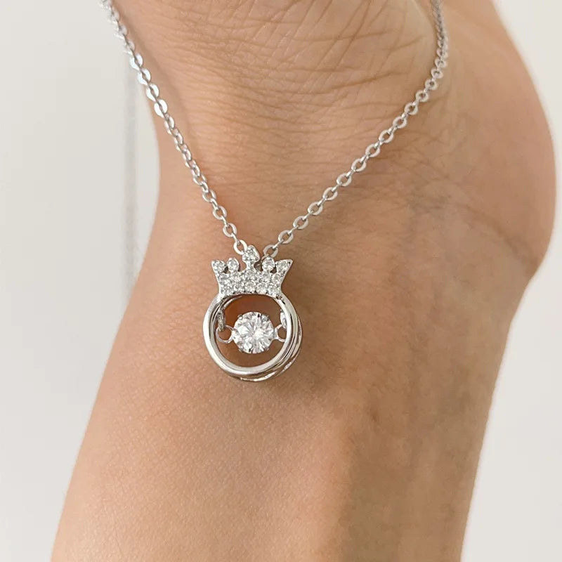 S925 Beating Heart Necklace Crown Heart Necklace