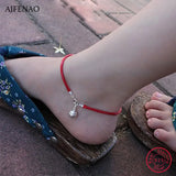Sterling Silver Bells Anklet Foot Jewelry Red Rope Chain Anklets