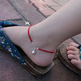 Sterling Silver Bells Anklet Foot Jewelry Red Rope Chain Anklets