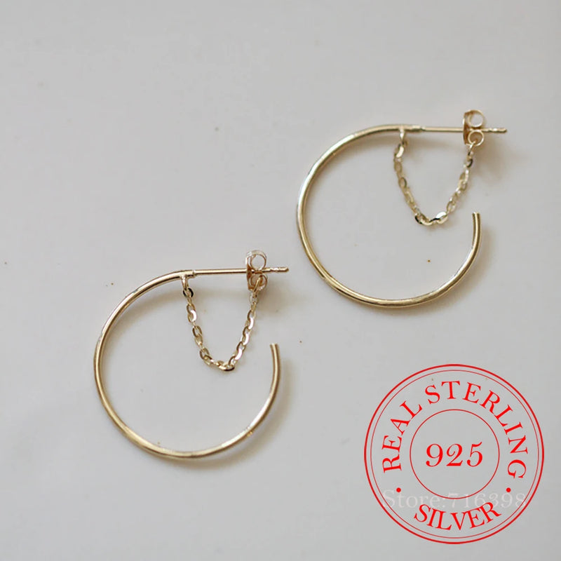 Sterling Silver Big Circle Hoop Earrings 14K Plated Ear Wedding Party