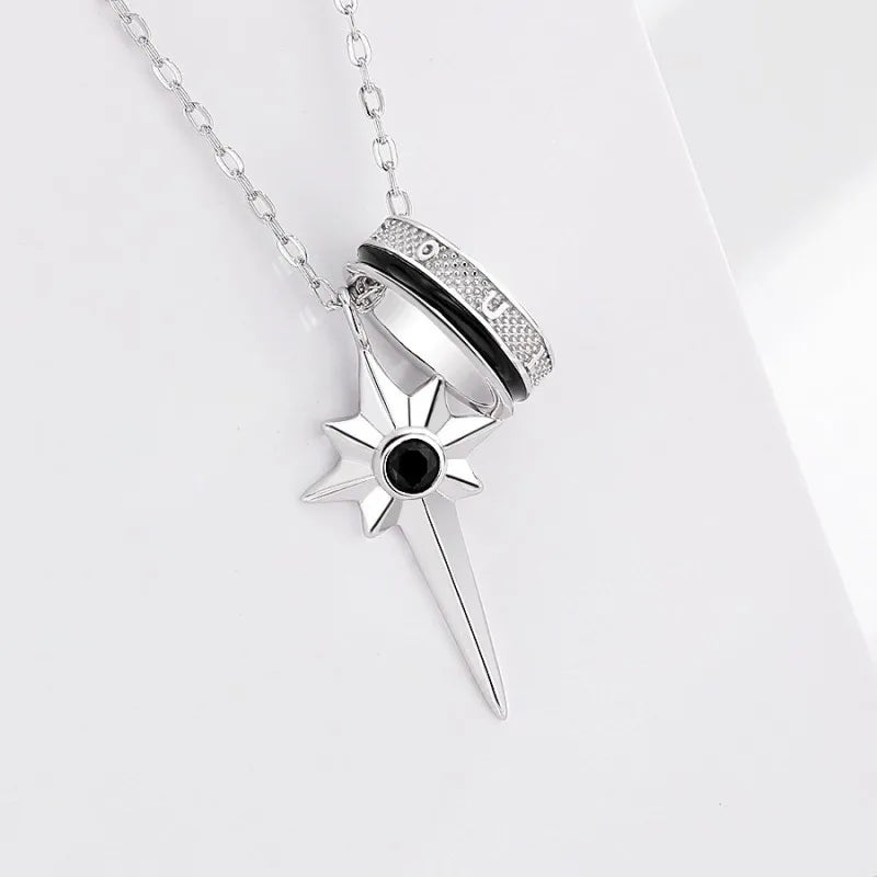 S925 Sterling Silver Cross Necklace Men's Hip-hop Star Pendant Necklace