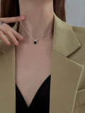 S925 Sterling Silver Square Pendant Necklace Chain Long Necklace