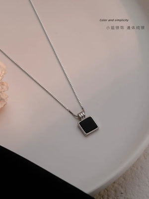 S925 Sterling Silver Square Pendant Necklace Chain Long Necklace