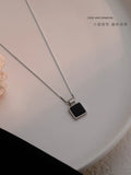 S925 Sterling Silver Square Pendant Necklace Chain Long Necklace