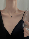 S925 Sterling Silver Square Pendant Necklace Chain Long Necklace