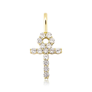 Sterling Silver Ankh Cross Pendant Necklace CZ Zircon Hip Hop Bling