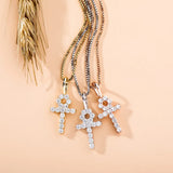 Sterling Silver Ankh Cross Pendant Necklace CZ Zircon Hip Hop Bling