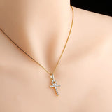 Sterling Silver Ankh Cross Pendant Necklace CZ Zircon Hip Hop Bling