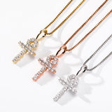 Sterling Silver Ankh Cross Pendant Necklace CZ Zircon Hip Hop Bling