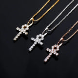 Sterling Silver Ankh Cross Pendant Necklace CZ Zircon Hip Hop Bling