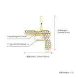 S925 Gun Pendant Necklace Bling Ice Out Women Men Hip Hop Charm Jewelry