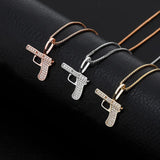 S925 Gun Pendant Necklace Bling Ice Out Women Men Hip Hop Charm Jewelry