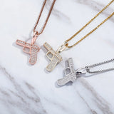 S925 Gun Pendant Necklace Bling Ice Out Women Men Hip Hop Charm Jewelry