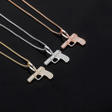S925 Gun Pendant Necklace Bling Ice Out Women Men Hip Hop Charm Jewelry