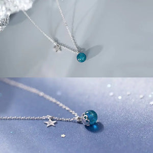 Sterling Silver Bead Pendant Necklace with Star Charm Gift