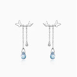 S925 Sterling Silver Water Drops Butterfly Earrings Tassel Earrings