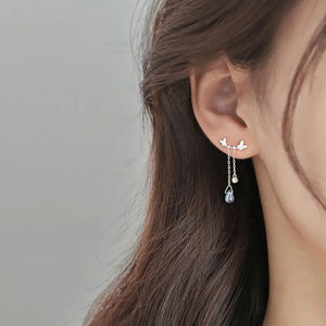 S925 Sterling Silver Water Drops Butterfly Earrings Tassel Earrings