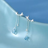 S925 Sterling Silver Water Drops Butterfly Earrings Tassel Earrings