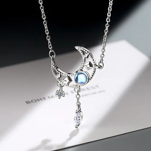 S925 Sterling Silver Moon Crystal Pendant Necklace for Women