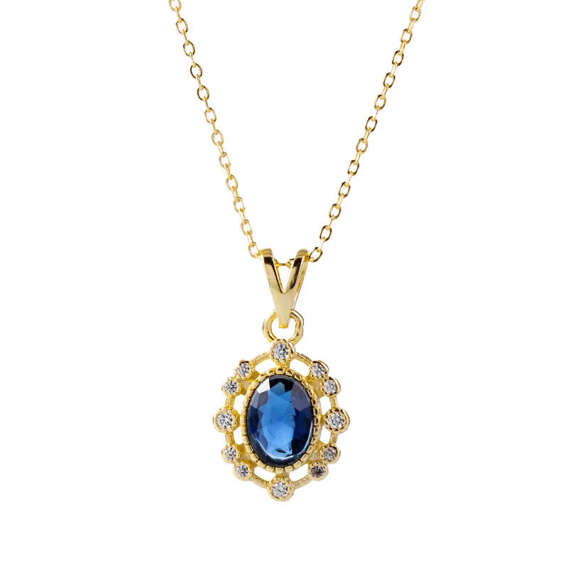 925 Silver Zircon Pendant Necklace for Women Retro Clavicle Chain