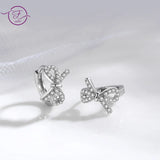 S925 Bow Hoop Earrings with Zircon, Stylish Small Earrings for Women