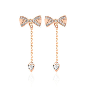 S925 Sterling Silver Bowknot Tassel Earrings Female