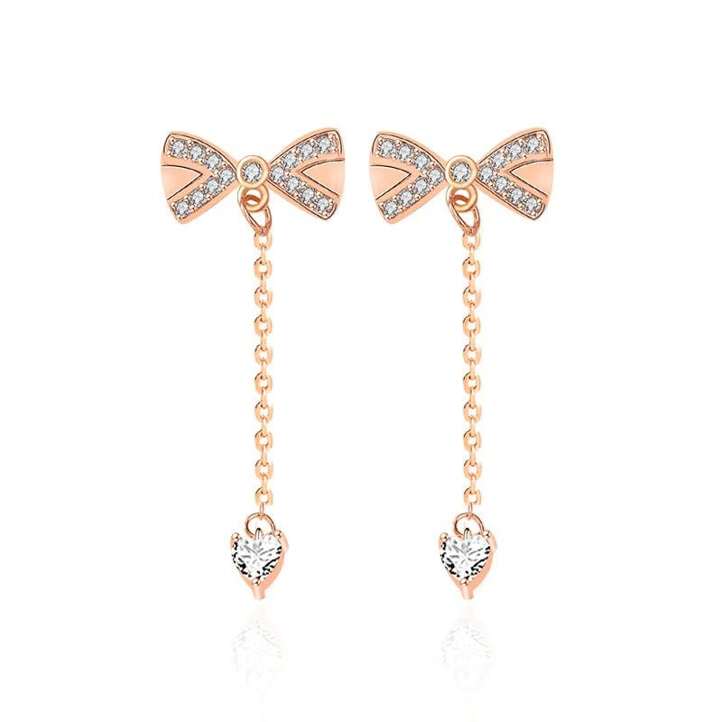 S925 Sterling Silver Bowknot Tassel Earrings Female
