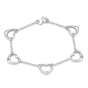 S925 Sterling Silver 8" Heart Bracelet for Women Couples Party Gift