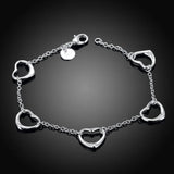 S925 Sterling Silver 8" Heart Bracelet for Women Couples Party Gift