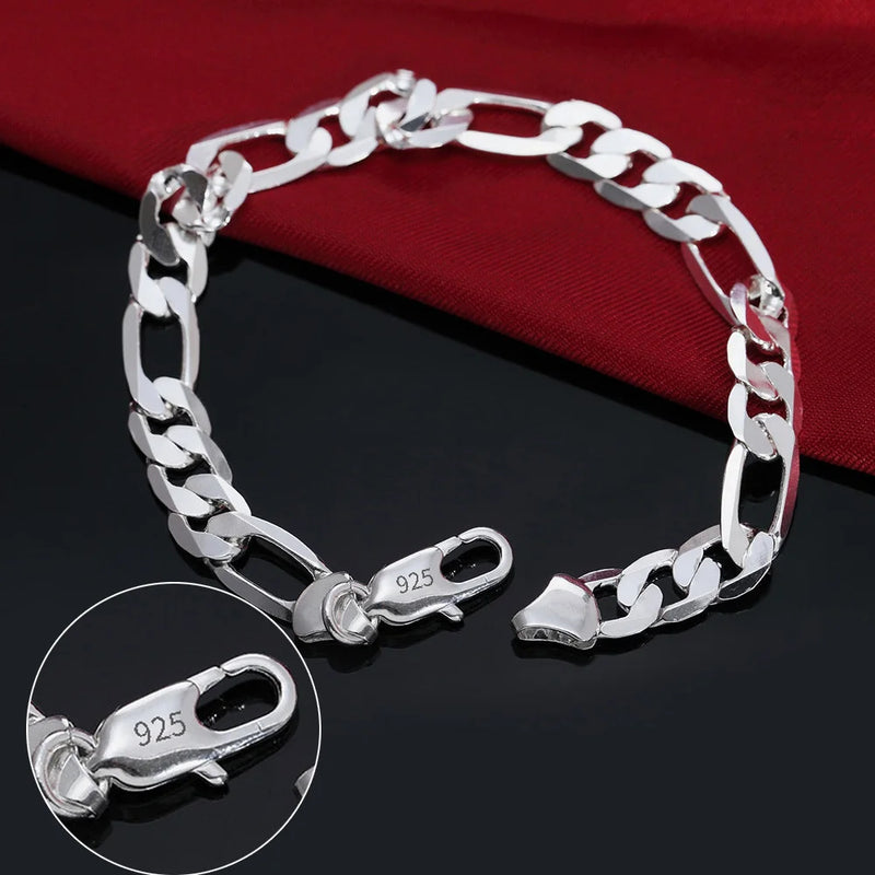 S925 Sterling Silver Bracelet 8 Inches 8mm Side Chain Bracelet