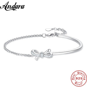 S925 Sterling Silver Bracelet Bow Design Semi-circle Light Diamond Mosaic