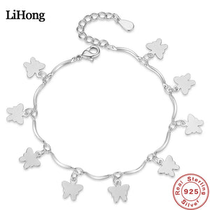 S925 Silver Butterfly Pendant Bracelet Girls Charm Jewelry Christmas Gift