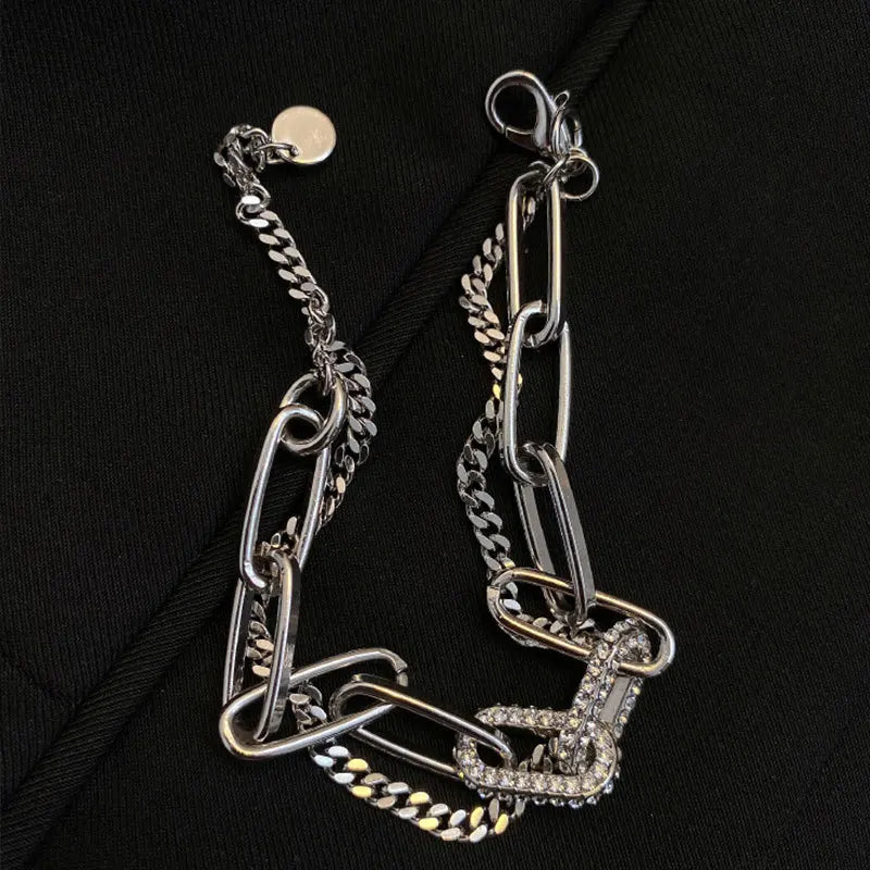 S925 Sterling Silver Crystal Double Chain Bracelet