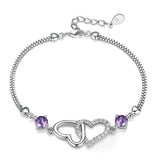 S925 Sterling Silver Bracelet with Amethyst Zircon Heart, Charm Jewelry