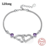 S925 Sterling Silver Amethyst Zircon Heart Lady Bracelet