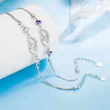 S925 Sterling Silver Bracelet with Amethyst Zircon Heart, Charm Jewelry