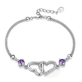 S925 Sterling Silver Bracelet with Natural Amethyst Zircon Heart Lady Bracelet
